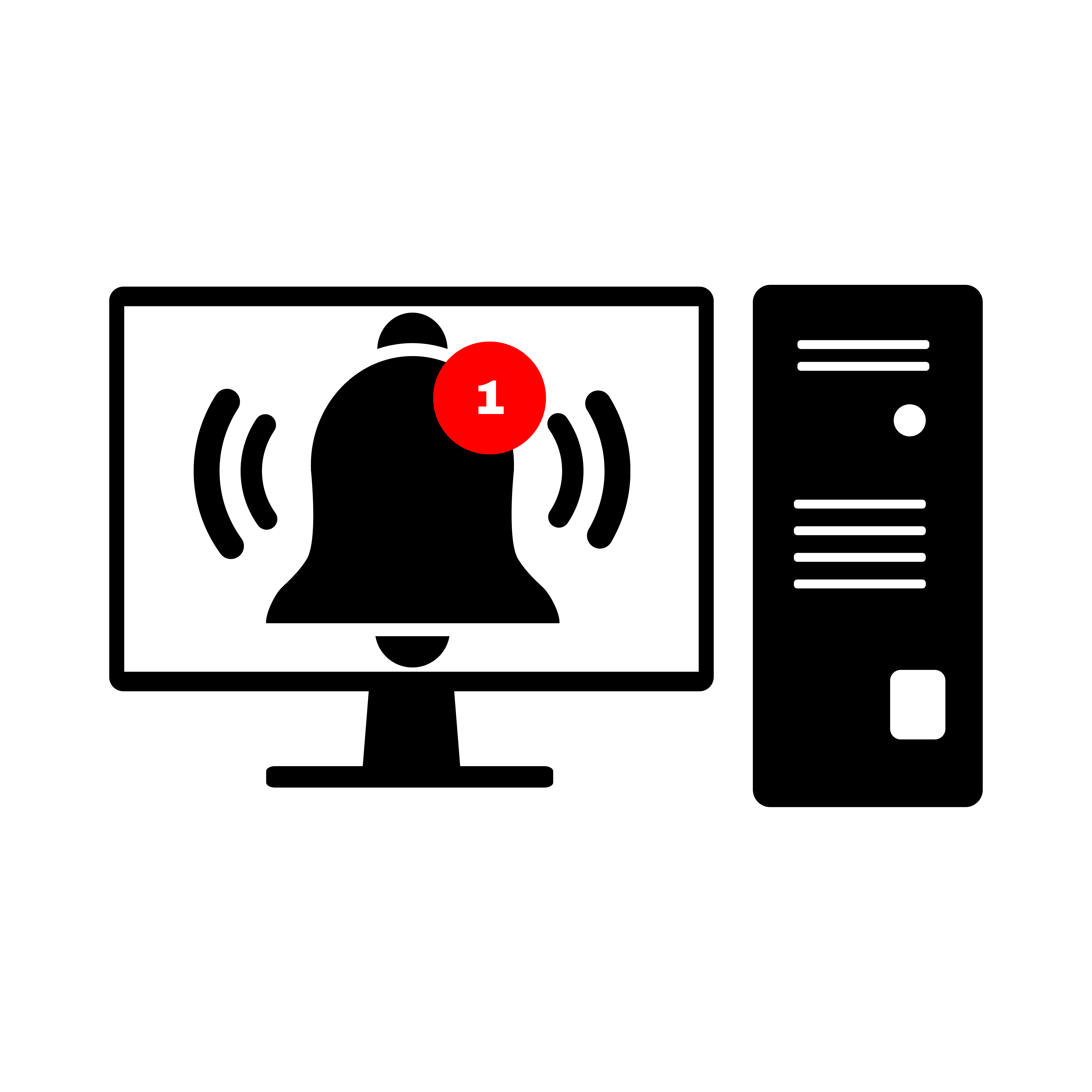 Cartoon Of A Desktop Computer With A Ringing Bell On The Screen And A Number One In A Red Circle Cartoon Of A Desktop Computer With A Ringing Bell On The Screen And A Number One In A Red Circle