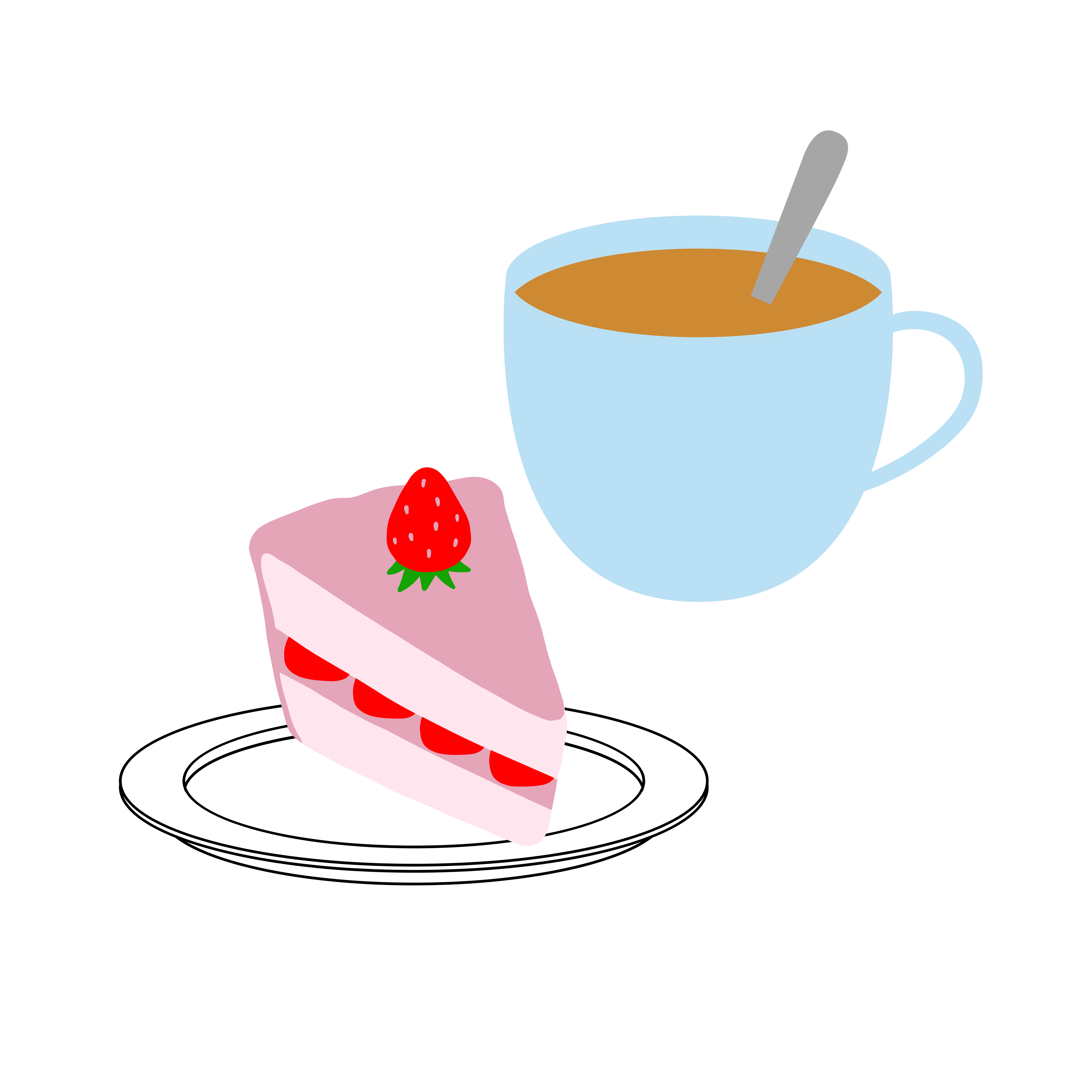 Cartoon Slice Of Cake On A Plate With Cup Of Tea Cartoon Slice Of Cake On A Plate With Cup Of Tea
