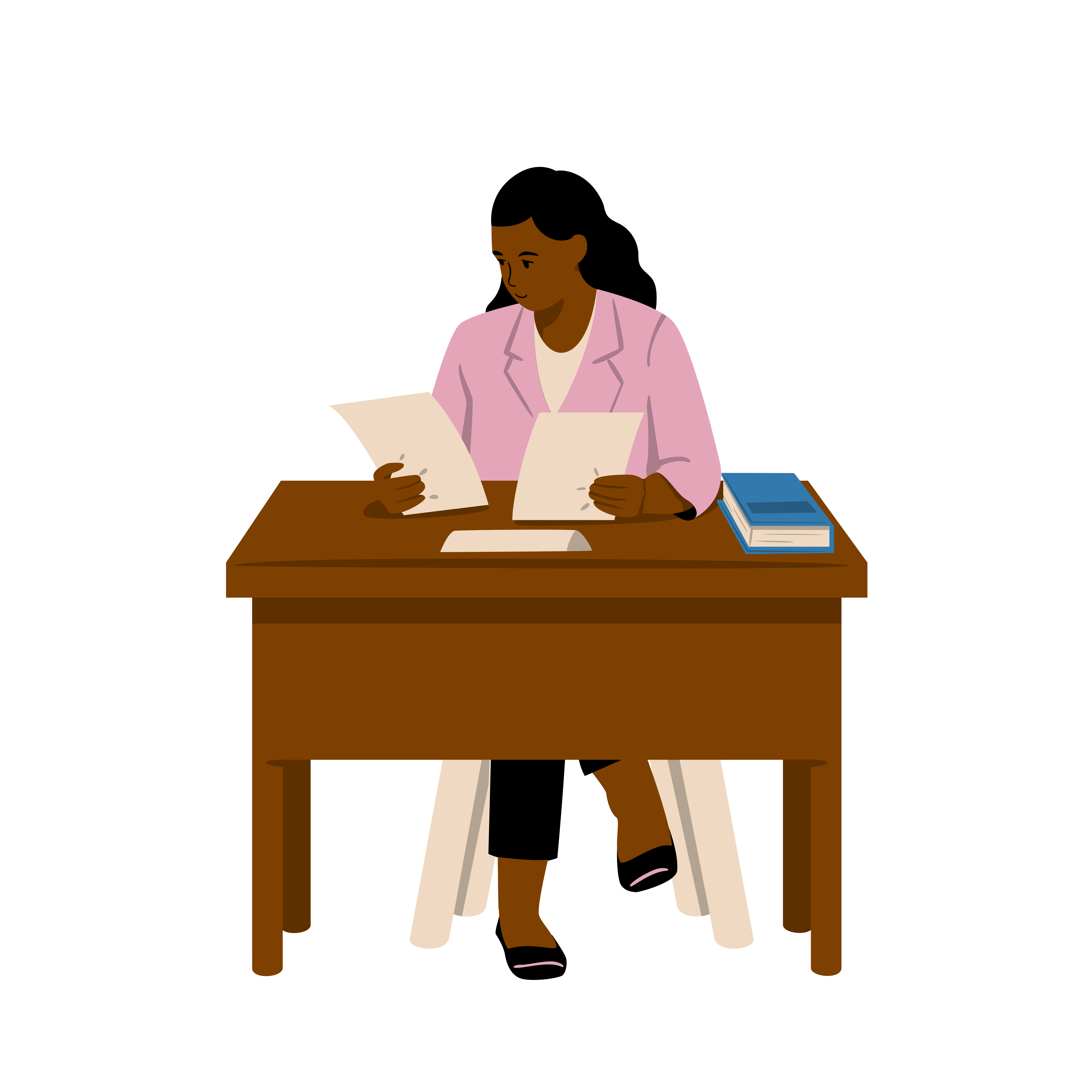 Cartoon Teacher Sitting At Their Busy Desk